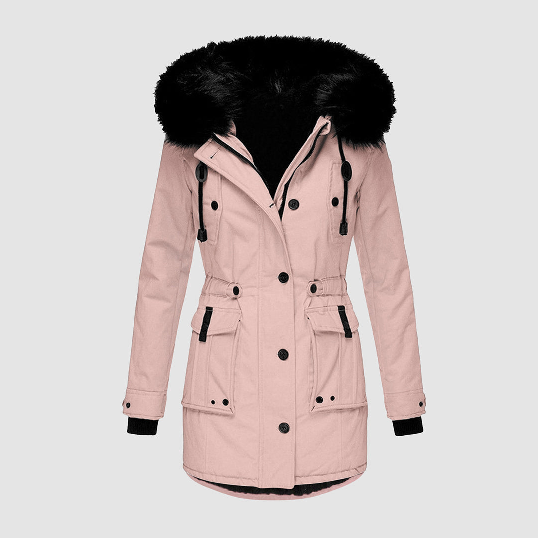 Parka Jacke mit Kapuze und Kunstfell für Winter Damen