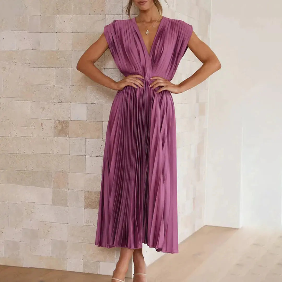 Damen Midikleid mit Plissiertem Design und Rückenbindung