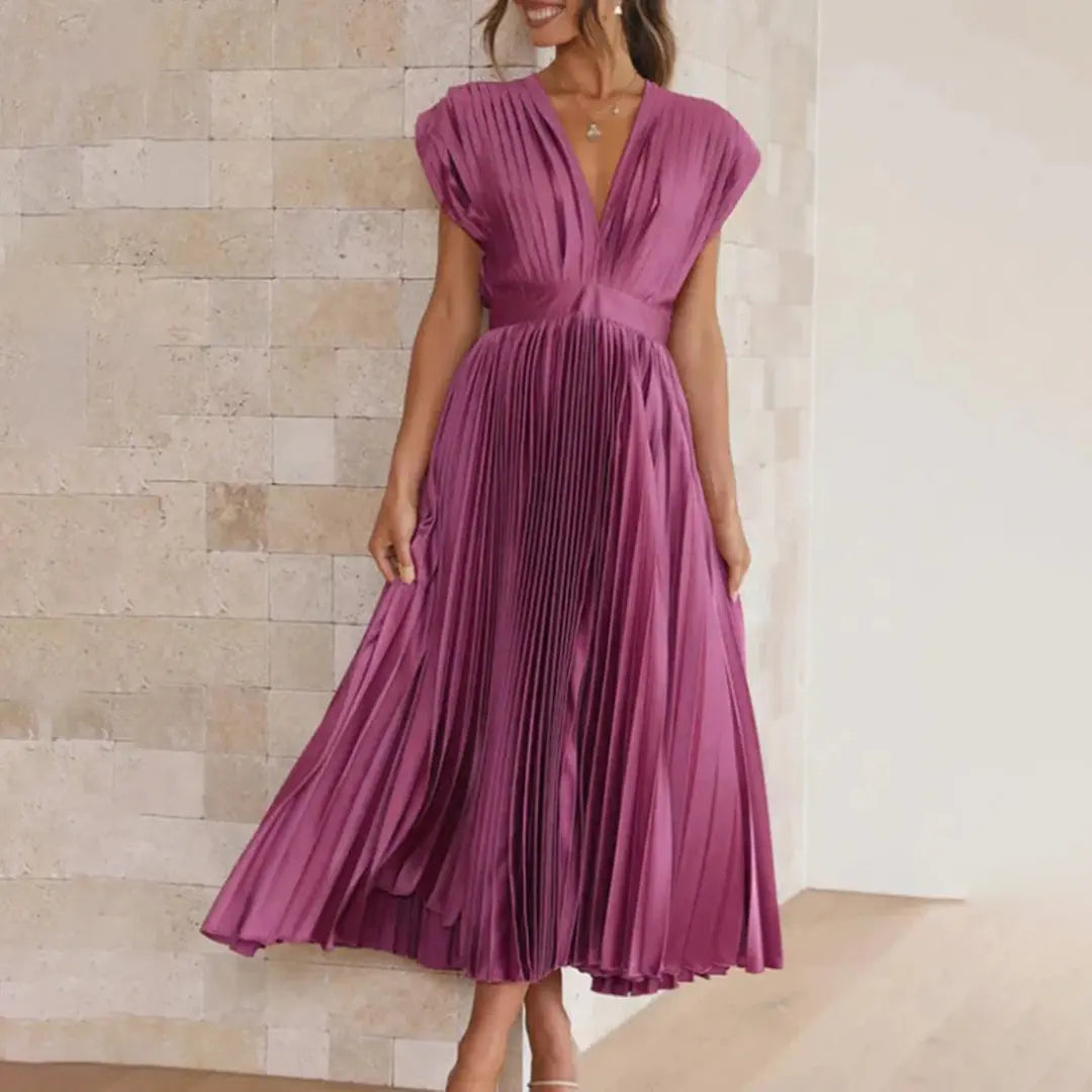 Damen Midikleid mit Plissiertem Design und Rückenbindung