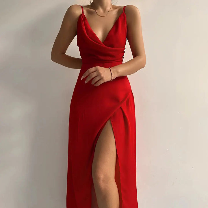 Ärmelloses Langes Kleid mit Wickeloptik und Seitenschlitz