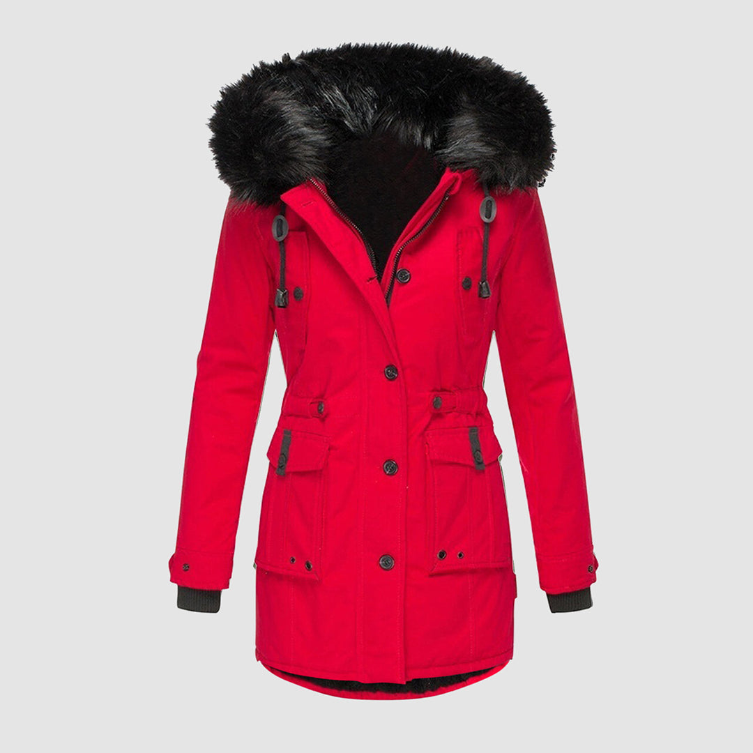 Parka Jacke mit Kapuze und Kunstfell für Winter Damen