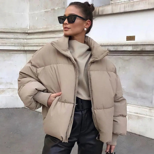 Steppjacke mit Kragen, Reißverschluss und isolierendem Futter für Damen