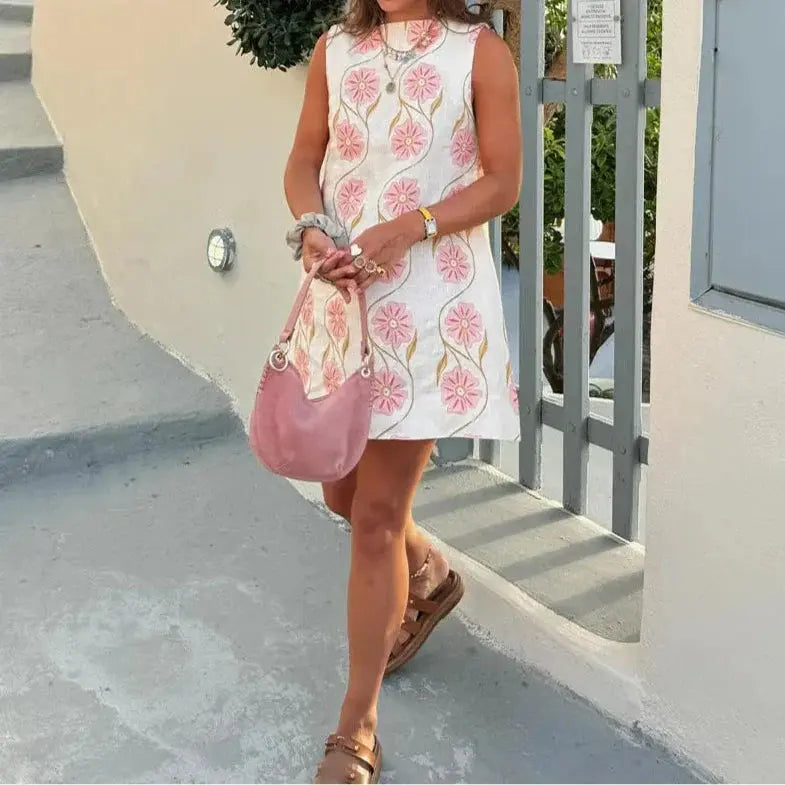 Minikleid mit Geradem Schnitt und Dekorativem Muster Für Damen