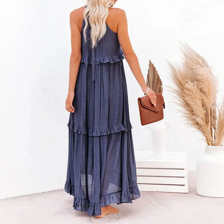 Damen Ärmelloses Maxikleid Mit Rüschen Saum