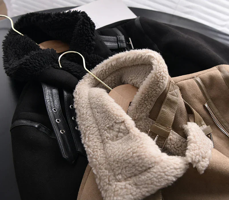 Aviator Jacke Winter Sherpa Gefüttert Stylische Kleidung Damen