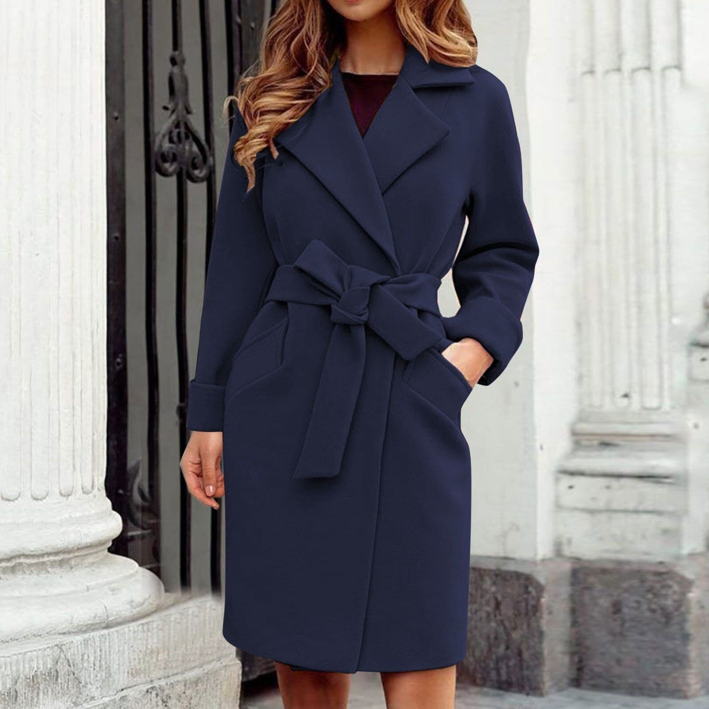 Mantel Mit Gürtel Und Taschen Für Damen