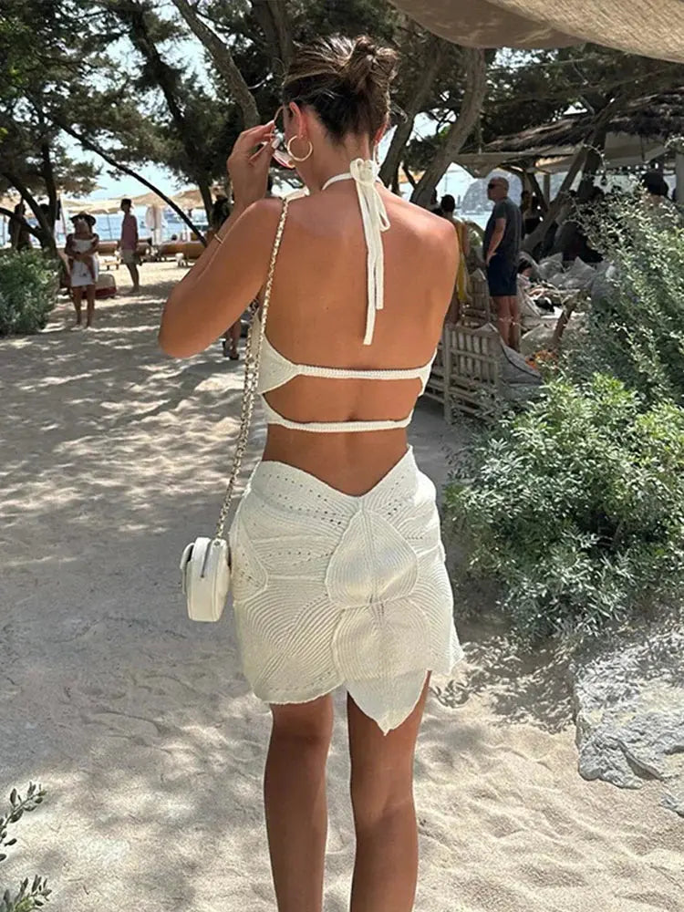 Neckholder Kleid mit Häkel Cutouts und Einzigartigem Muster Für Damen