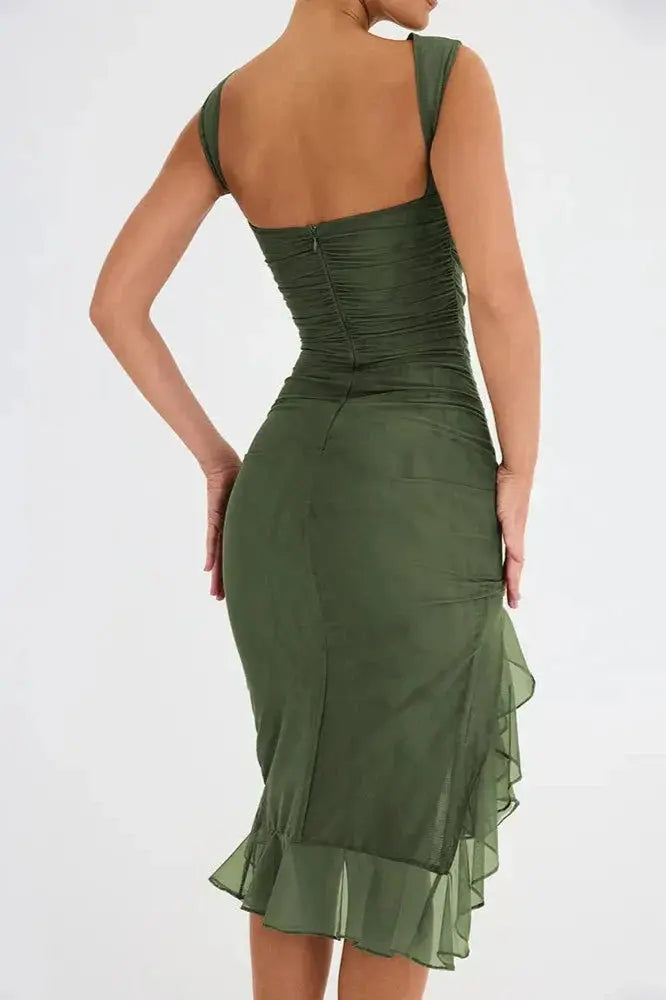 Ein Schulter Midikleid mit Raffung und Rüschen Saum für Damen