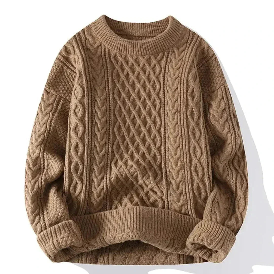 Winter Grobstrick Rundhals Pullover mit Zopfmuster für Herren