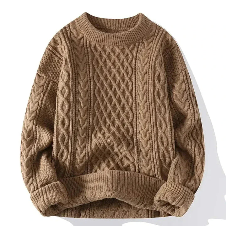Winter Grobstrick Rundhals Pullover mit Zopfmuster für Herren