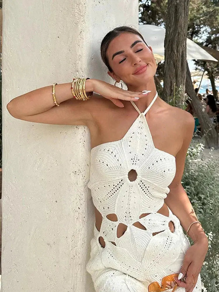 Neckholder Kleid mit Häkel Cutouts und Einzigartigem Muster Für Damen