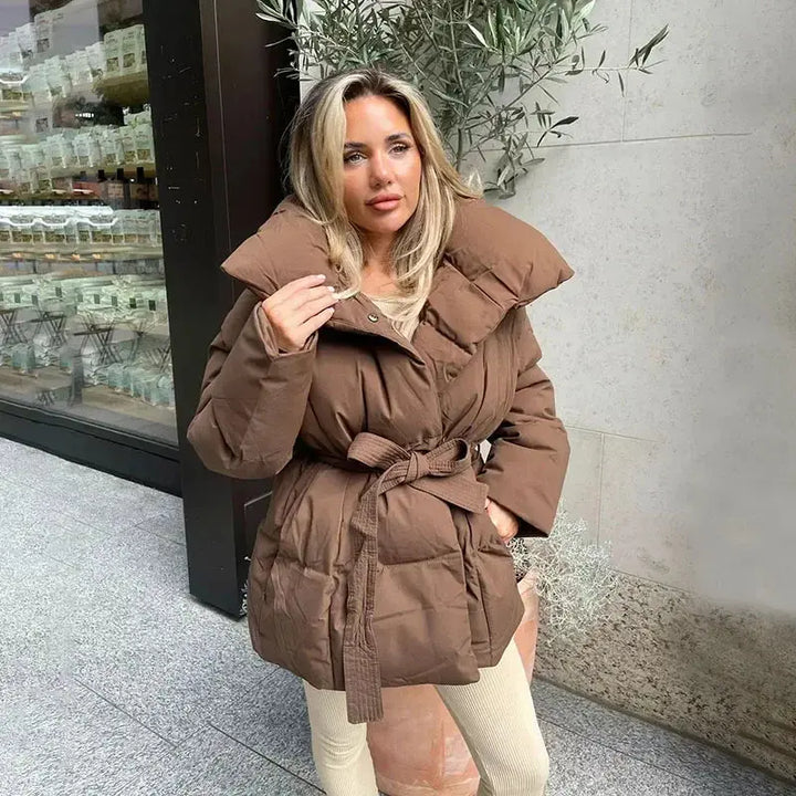 Damen Gesteppte Pufferjacke Mit Gürtel