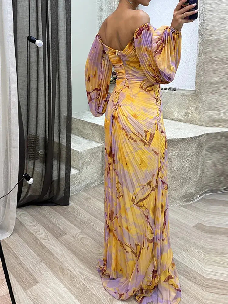 Damen Maxikleid Mit Schulterfreiem Schnitt Und Plissiertem Design