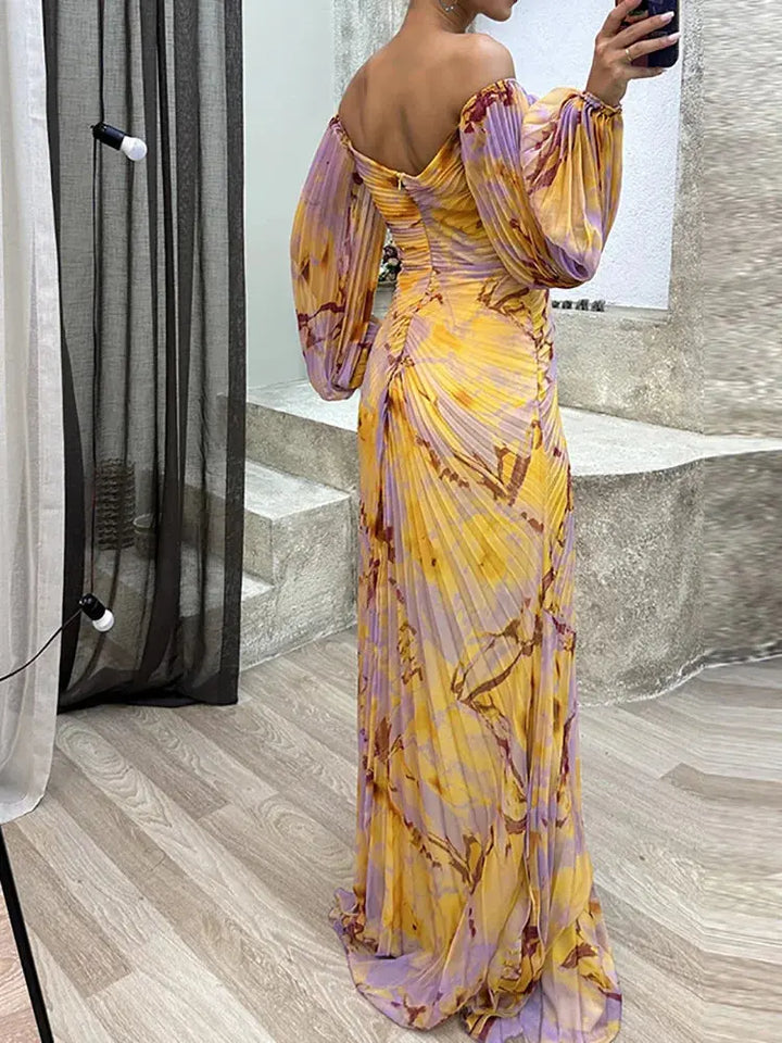 Damen Maxikleid Mit Schulterfreiem Schnitt Und Plissiertem Design