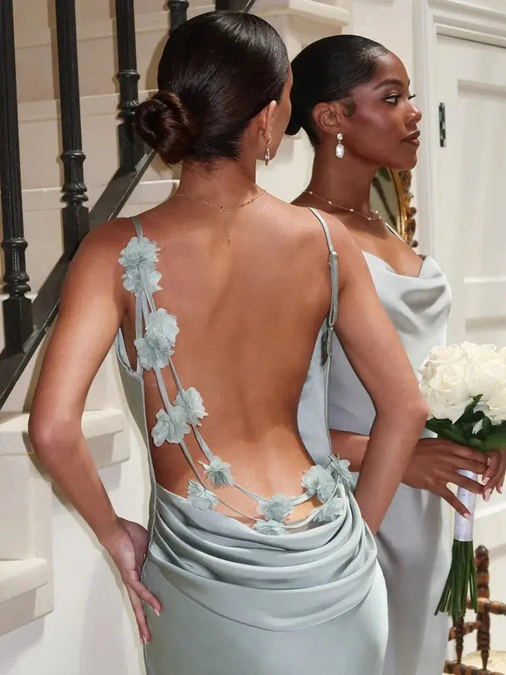 Satiniertes Maxikleid mit Blumenpatchwork Für Frauen