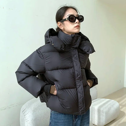 Steppjacke mit Hohem Kragen und Kapuze für Winter Damen