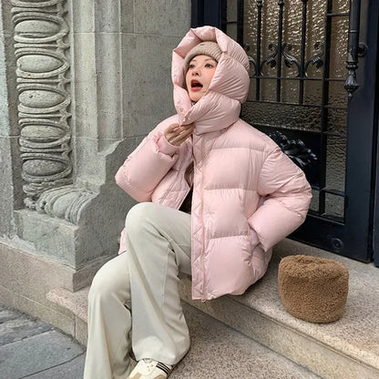 Steppjacke mit Hohem Kragen und Kapuze für Winter Damen