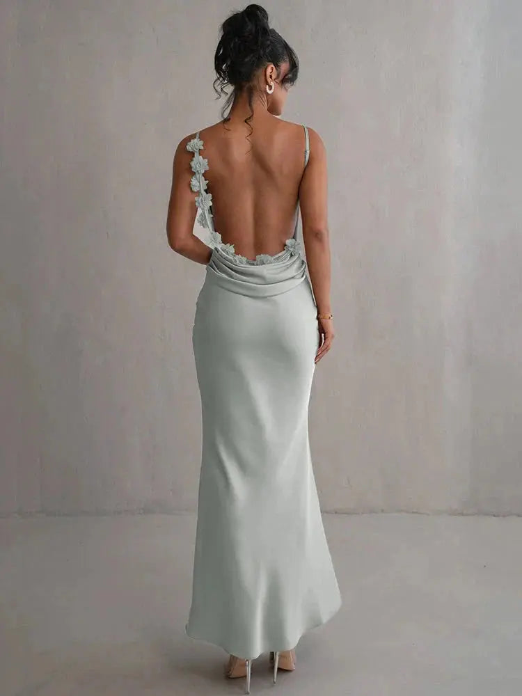 Satiniertes Maxikleid mit Blumenpatchwork Für Frauen