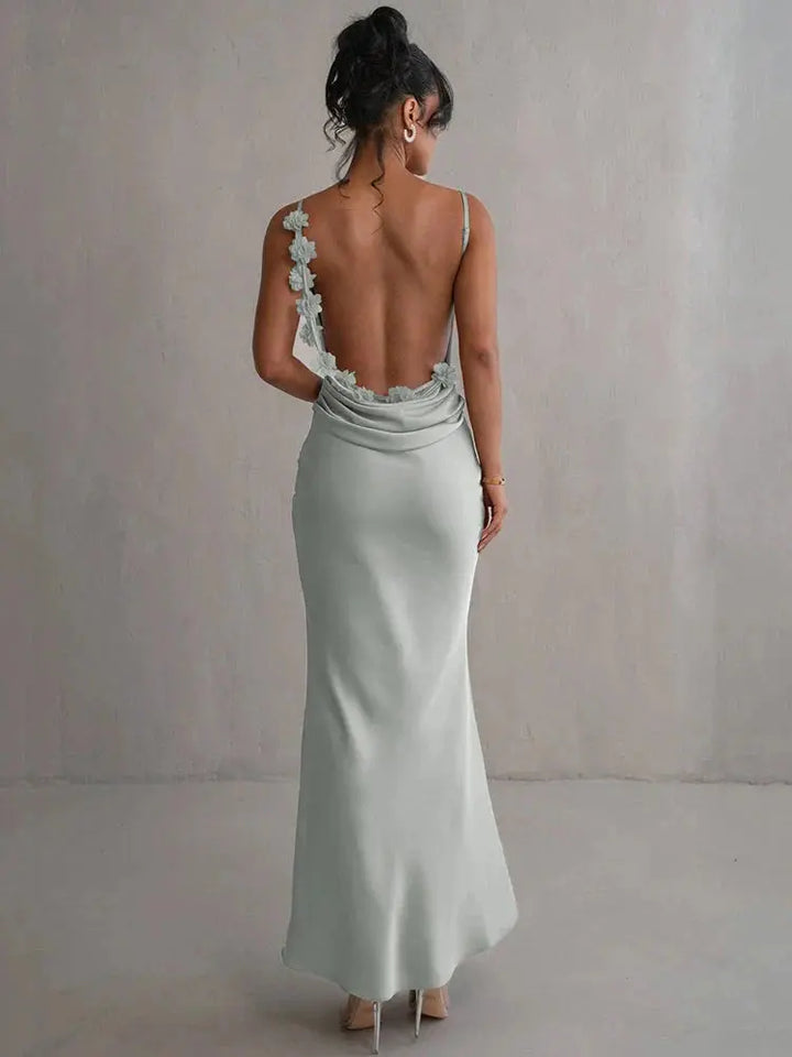 Satiniertes Maxikleid mit Blumenpatchwork Für Frauen