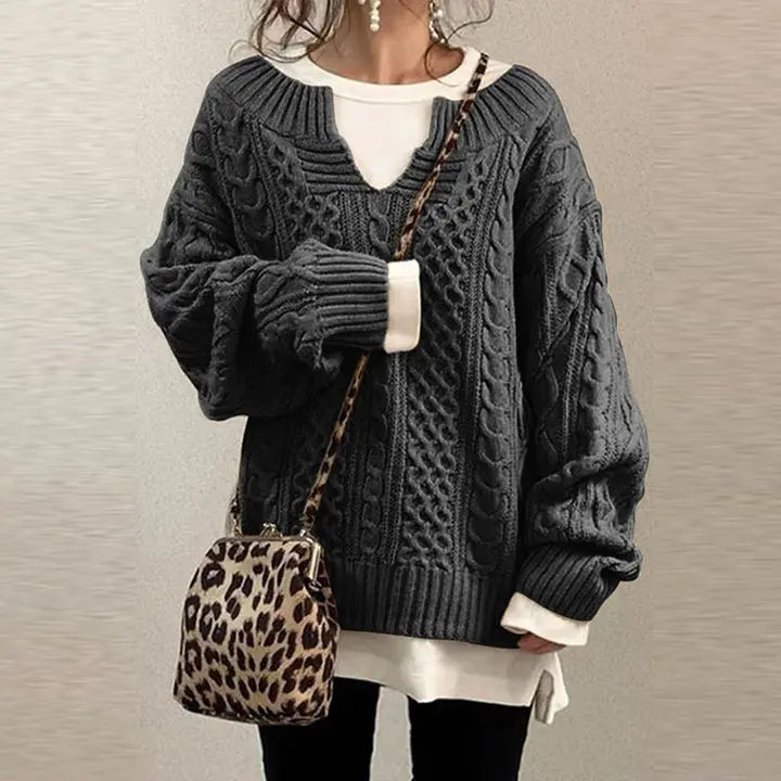 Übergroßer Zopfmuster Strickpullover Ideal Für Gemütliche Winter Damen