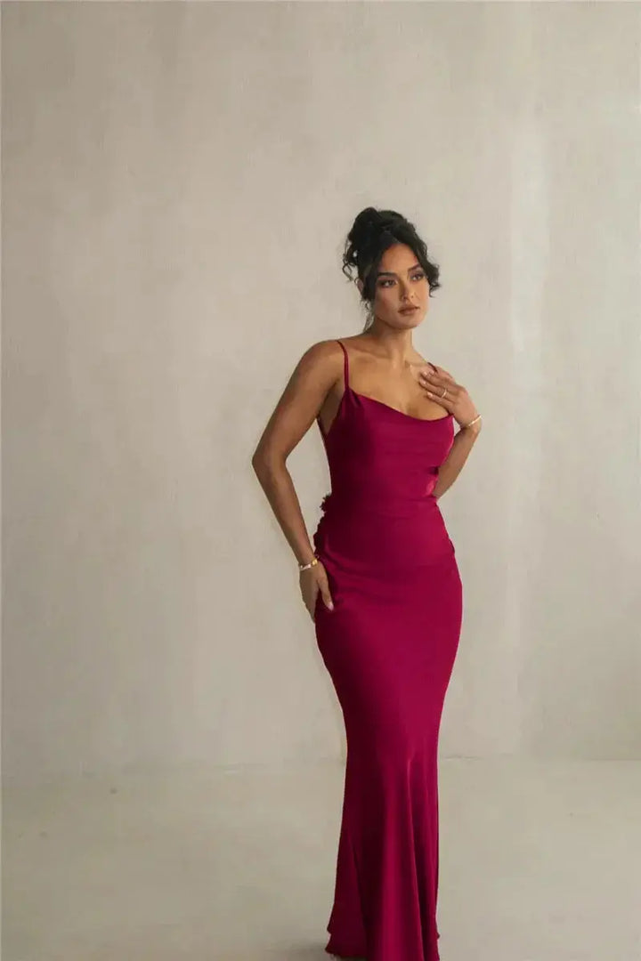 Satiniertes Maxikleid mit Blumenpatchwork Für Frauen