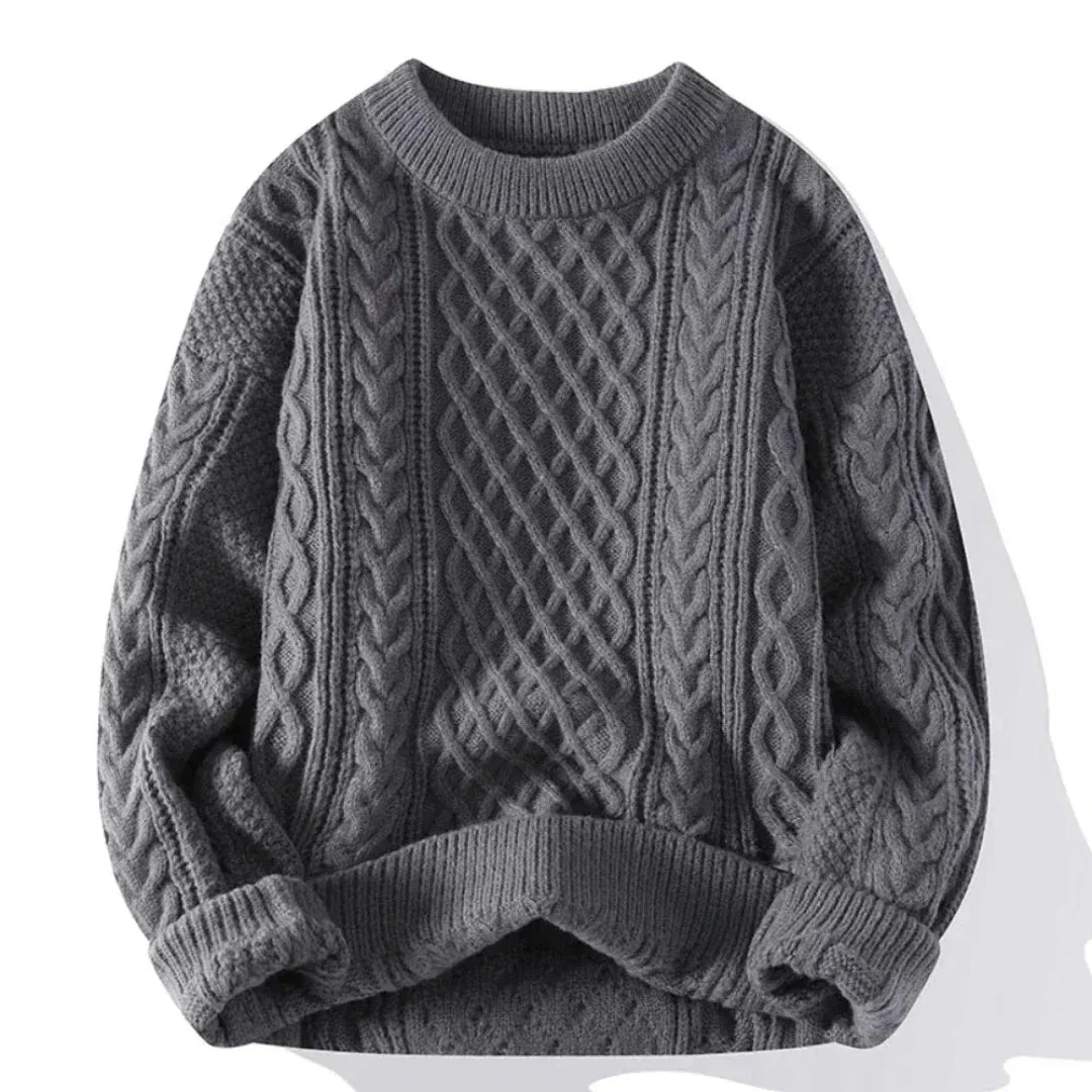 Winter Grobstrick Rundhals Pullover mit Zopfmuster für Herren