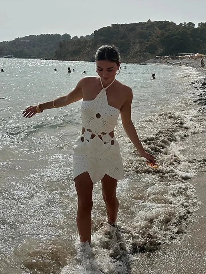 Neckholder Kleid mit Häkel Cutouts und Einzigartigem Muster Für Damen