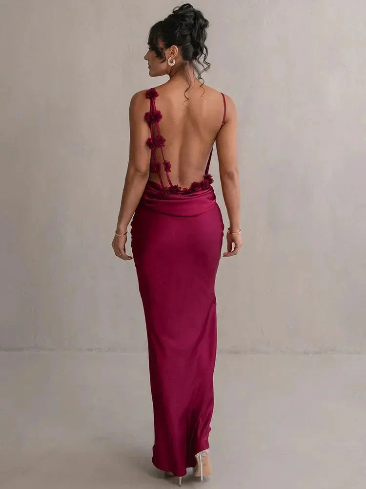 Satiniertes Maxikleid mit Blumenpatchwork Für Frauen