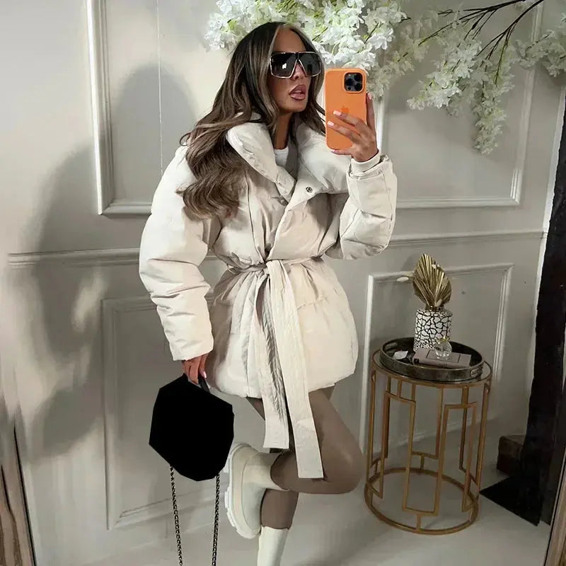 Damen Gesteppte Pufferjacke Mit Gürtel