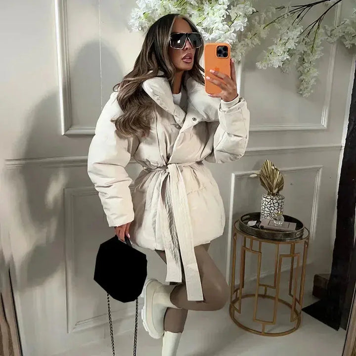 Damen Gesteppte Pufferjacke Mit Gürtel