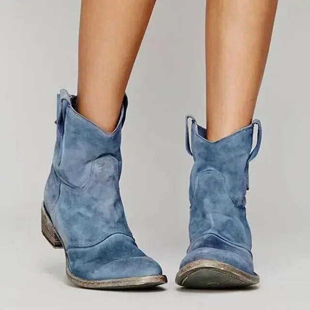 Niedriger Absatz Kurze Stiefeletten Im Western Stil Für Damen Winter
