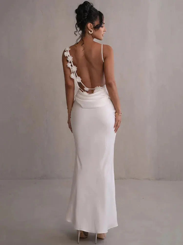 Satiniertes Maxikleid mit Blumenpatchwork Für Frauen