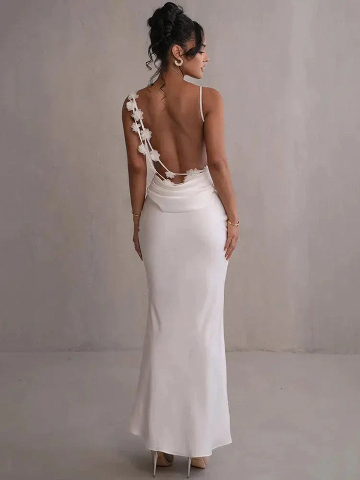 Satiniertes Maxikleid mit Blumenpatchwork Für Frauen