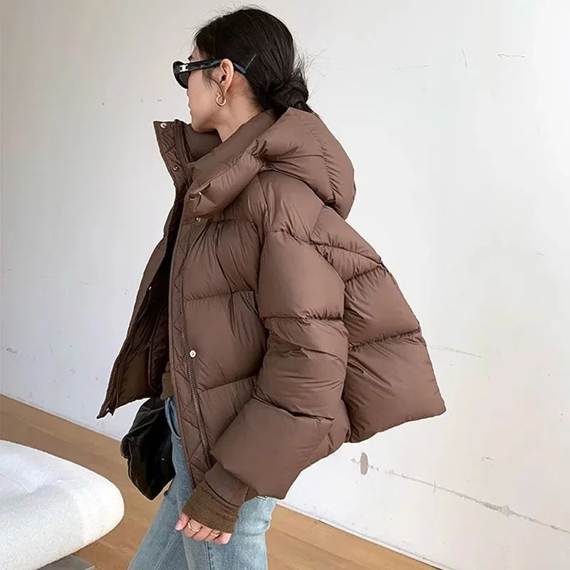 Steppjacke mit Hohem Kragen und Kapuze für Winter Damen