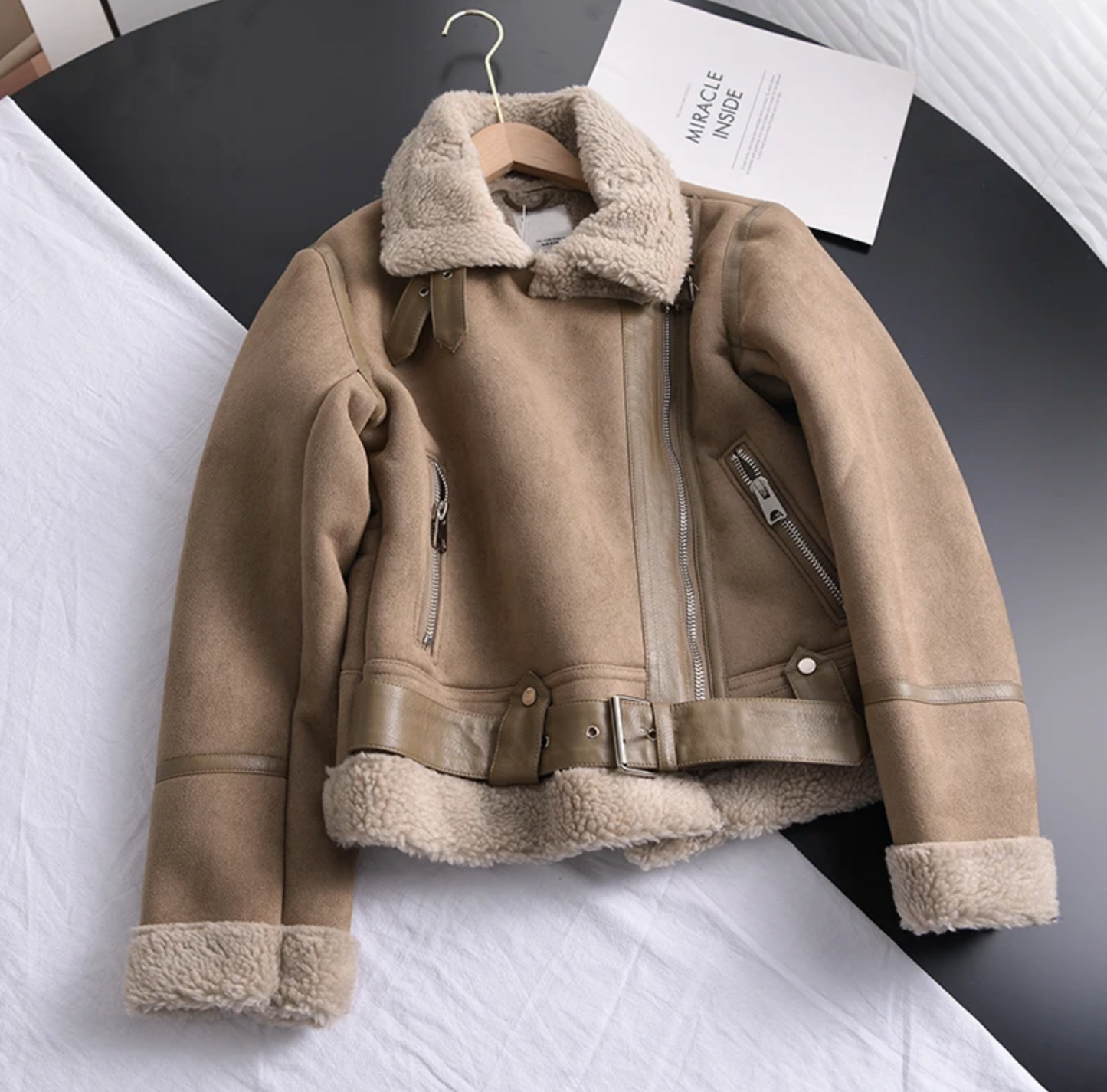 Aviator Jacke Winter Sherpa Gefüttert Stylische Kleidung Damen