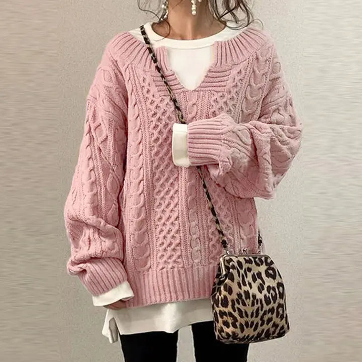 Übergroßer Zopfmuster Strickpullover Ideal Für Gemütliche Winter Damen