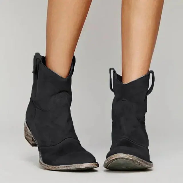 Niedriger Absatz Kurze Stiefeletten Im Western Stil Für Damen Winter