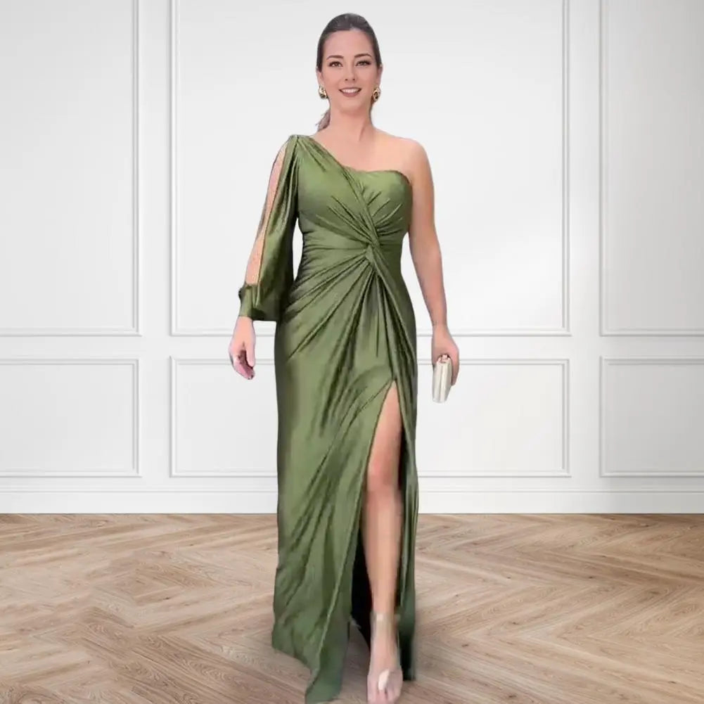 Ein Schulter Langarm Schmal Geschnittenes Maxikleid Für Damen