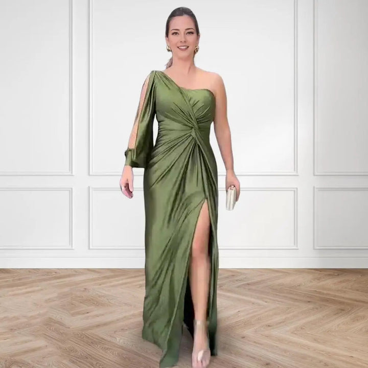 Ein Schulter Langarm Schmal Geschnittenes Maxikleid Für Damen