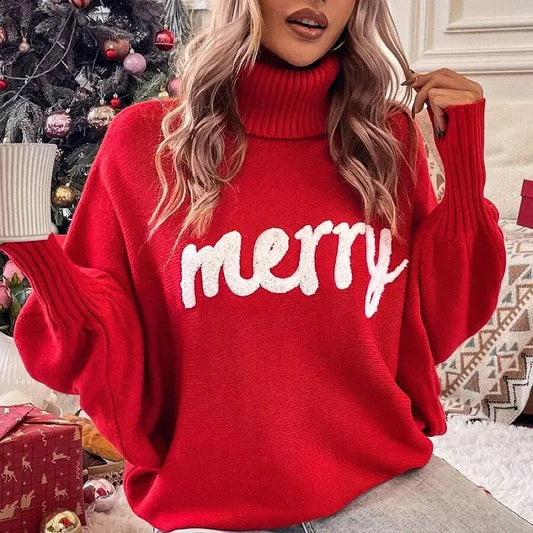Weihnachtspullover mit Merry Schriftzug Perfekt für Winter Damen