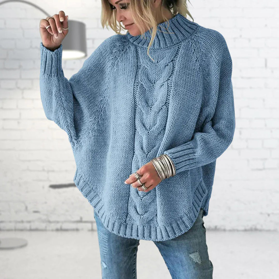 Grobstrick Rollkragenpullover mit Zopfmuster Winter Damen