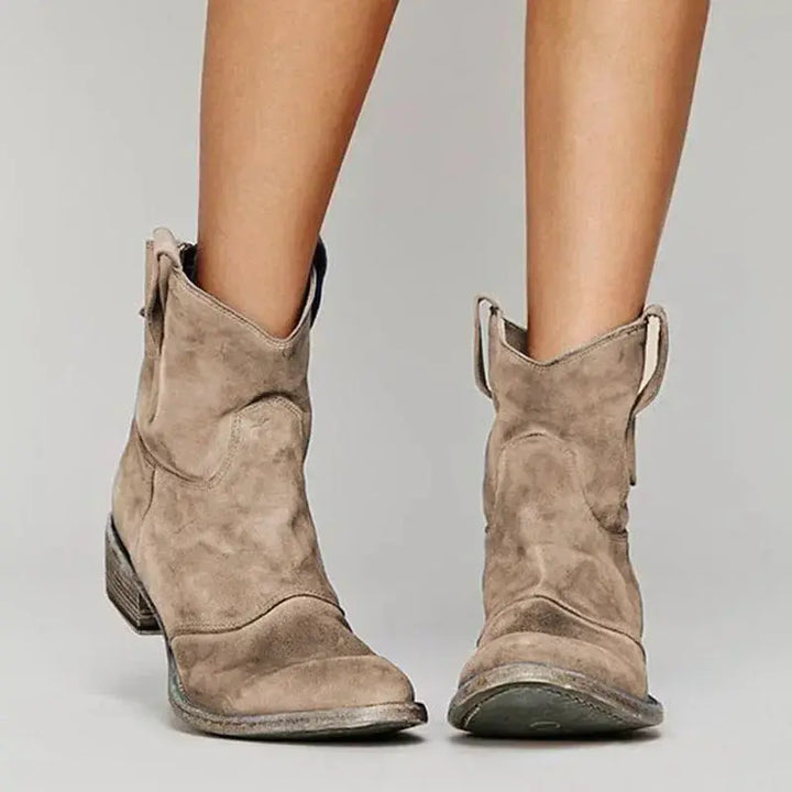 Niedriger Absatz Kurze Stiefeletten Im Western Stil Für Damen Winter