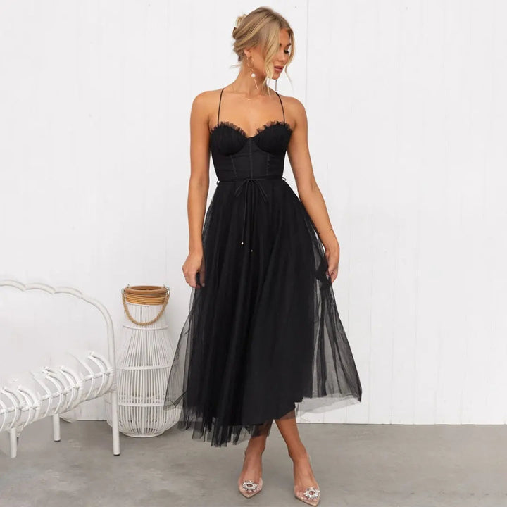 Weiches Tüll Korsett Design Midi Kleid für Damen