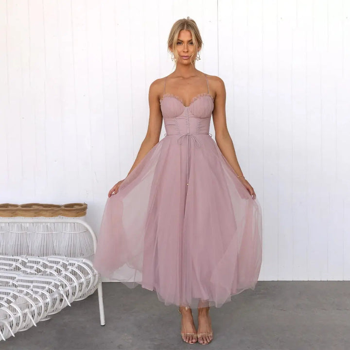 Weiches Tüll Korsett Design Midi Kleid für Damen