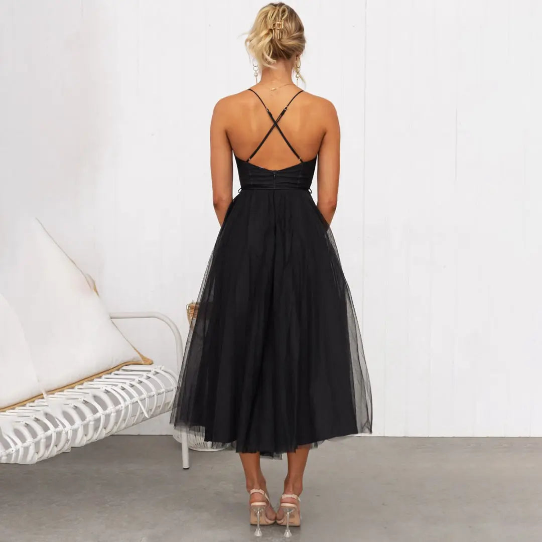 Weiches Tüll Korsett Design Midi Kleid für Damen