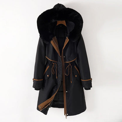 Langer Parka Mantel mit Kapuze und Fell für Winter Damen