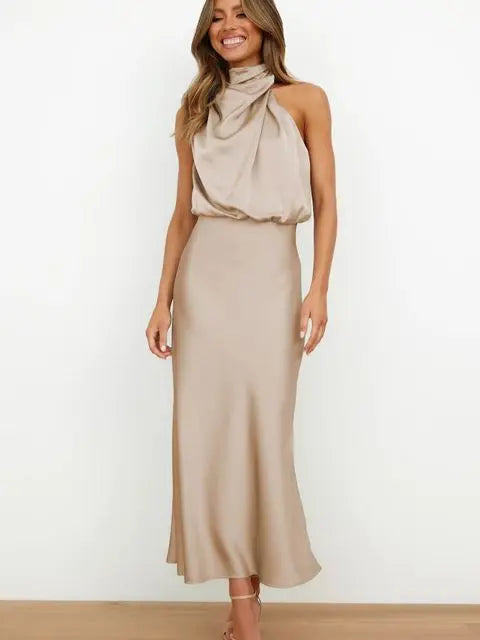 Neckholder Langes Kleid mit Drapierter Vorderseite für Damen