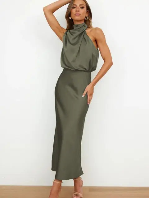 Neckholder Langes Kleid mit Drapierter Vorderseite für Damen