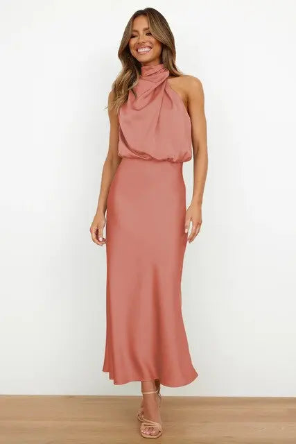 Neckholder Langes Kleid mit Drapierter Vorderseite für Damen