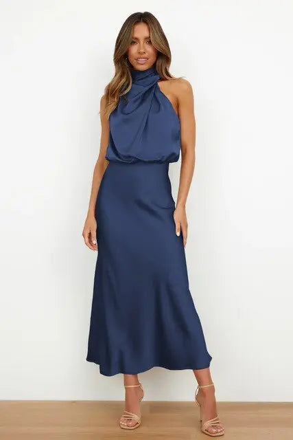 Neckholder Langes Kleid mit Drapierter Vorderseite für Damen